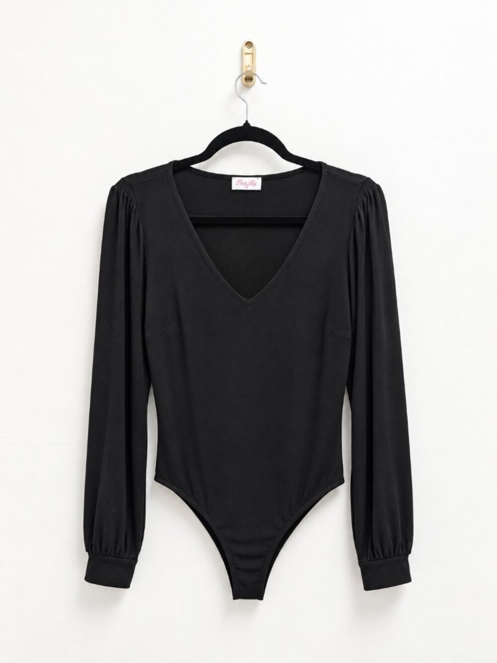 Pink Lily Black V-Neck Long Sleeve Bodysuit
